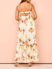 Unique Floral Print Halter Backless Extra Maxi Dress