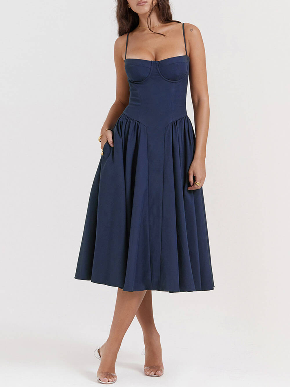 V-Neck Strapless Midi Dress