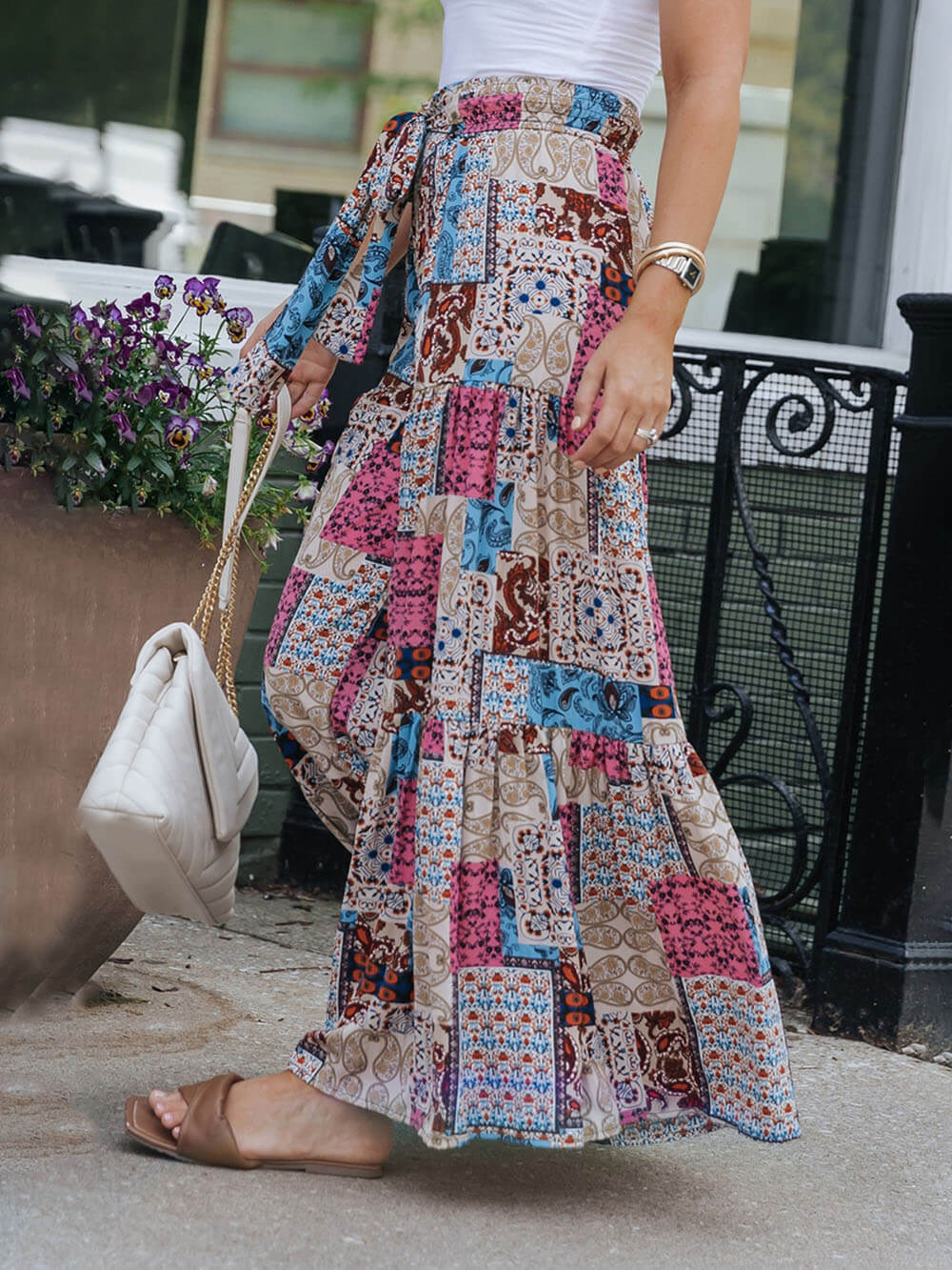 Multicolor Boho Ethnic Print High Waist Pants