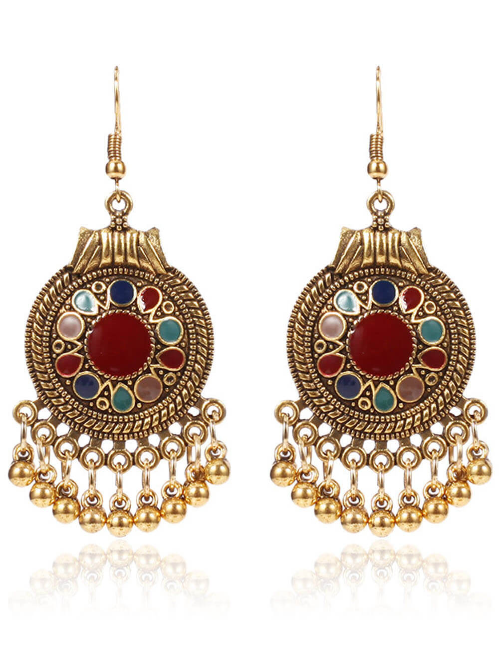 Retro Ethnic Style Disc Ball Tassel Earrings