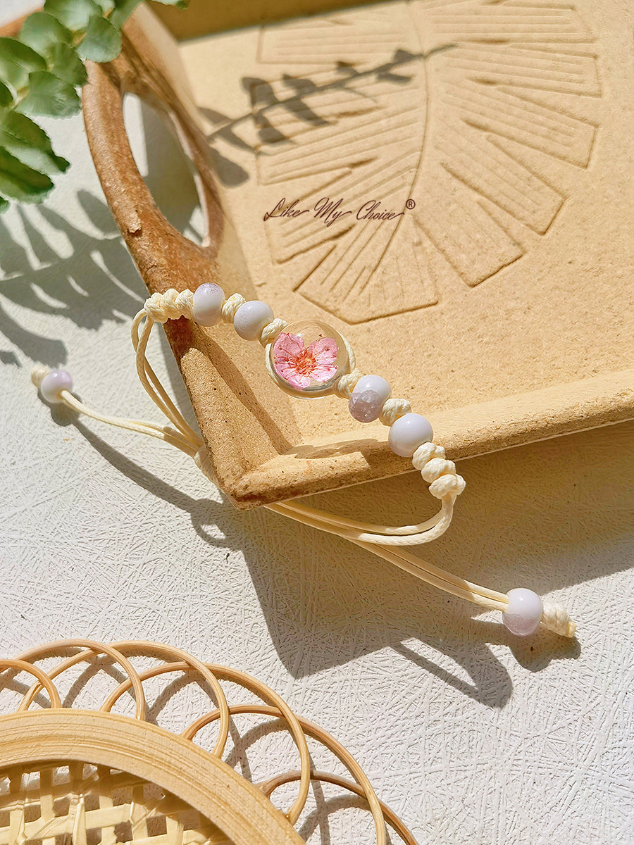 Cherry Blossom Time Stone Ceramic Braided Bracelet