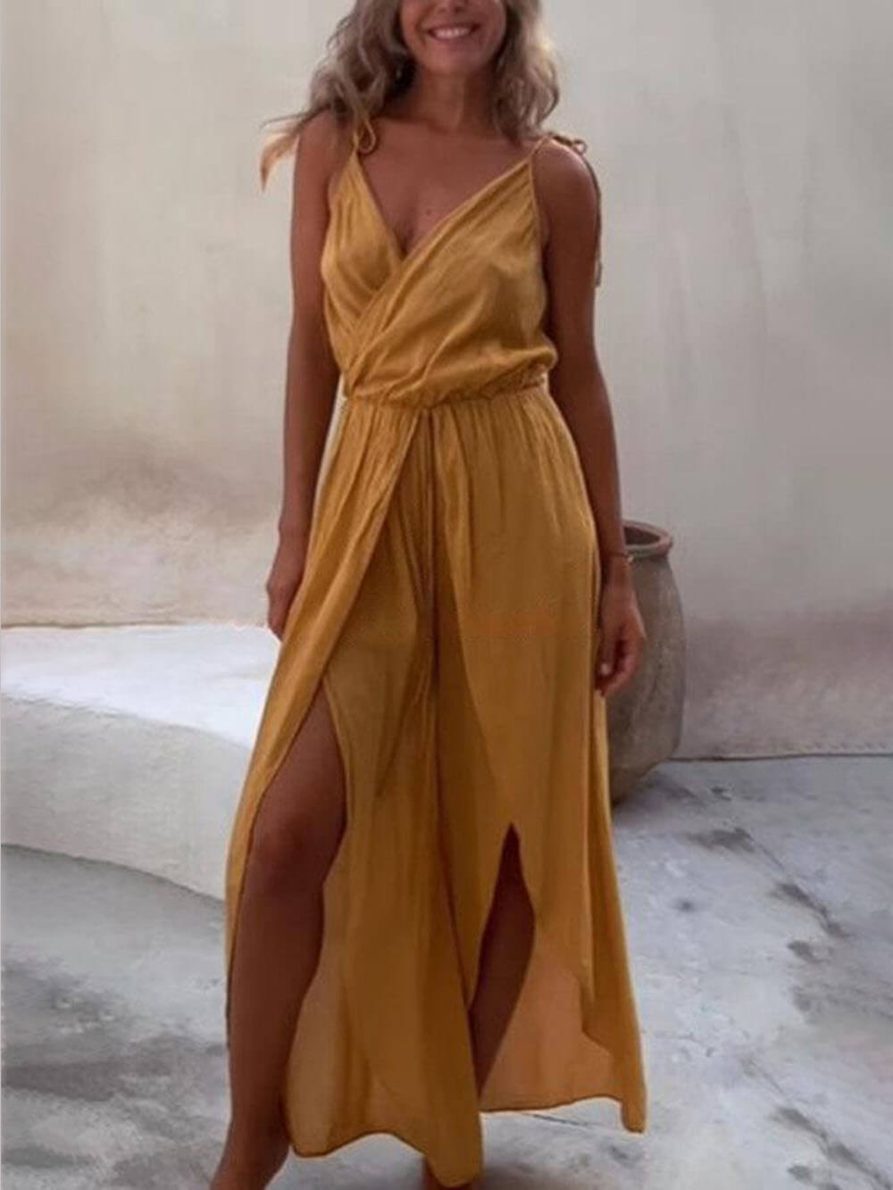 Elastic Waist Slit Wide Leg Jumpsuit