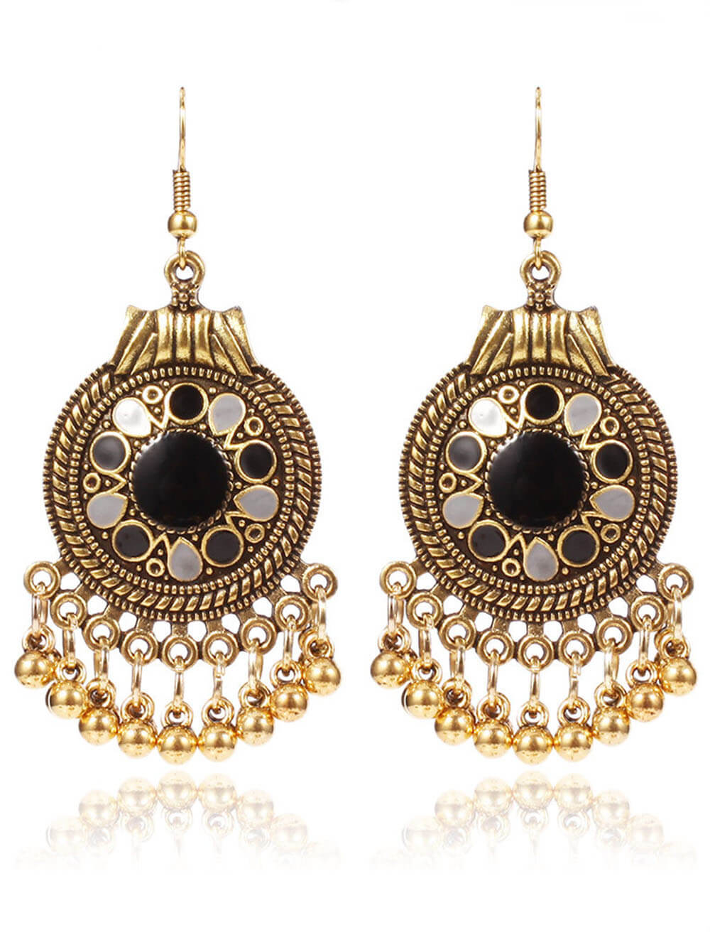 Retro Ethnic Style Disc Ball Tassel Earrings