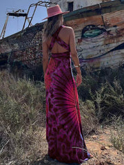 Printed Sleeveless V-Neck Maxi Dress