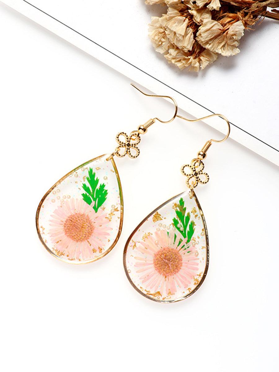 Sunflower Resin Pearl Gold Foil Earrings