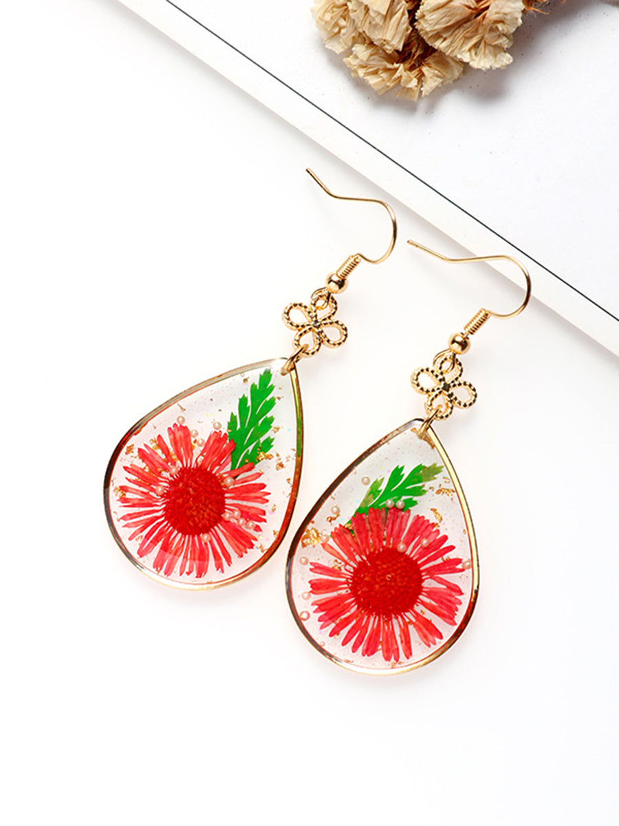 Sunflower Resin Pearl Gold Foil Earrings