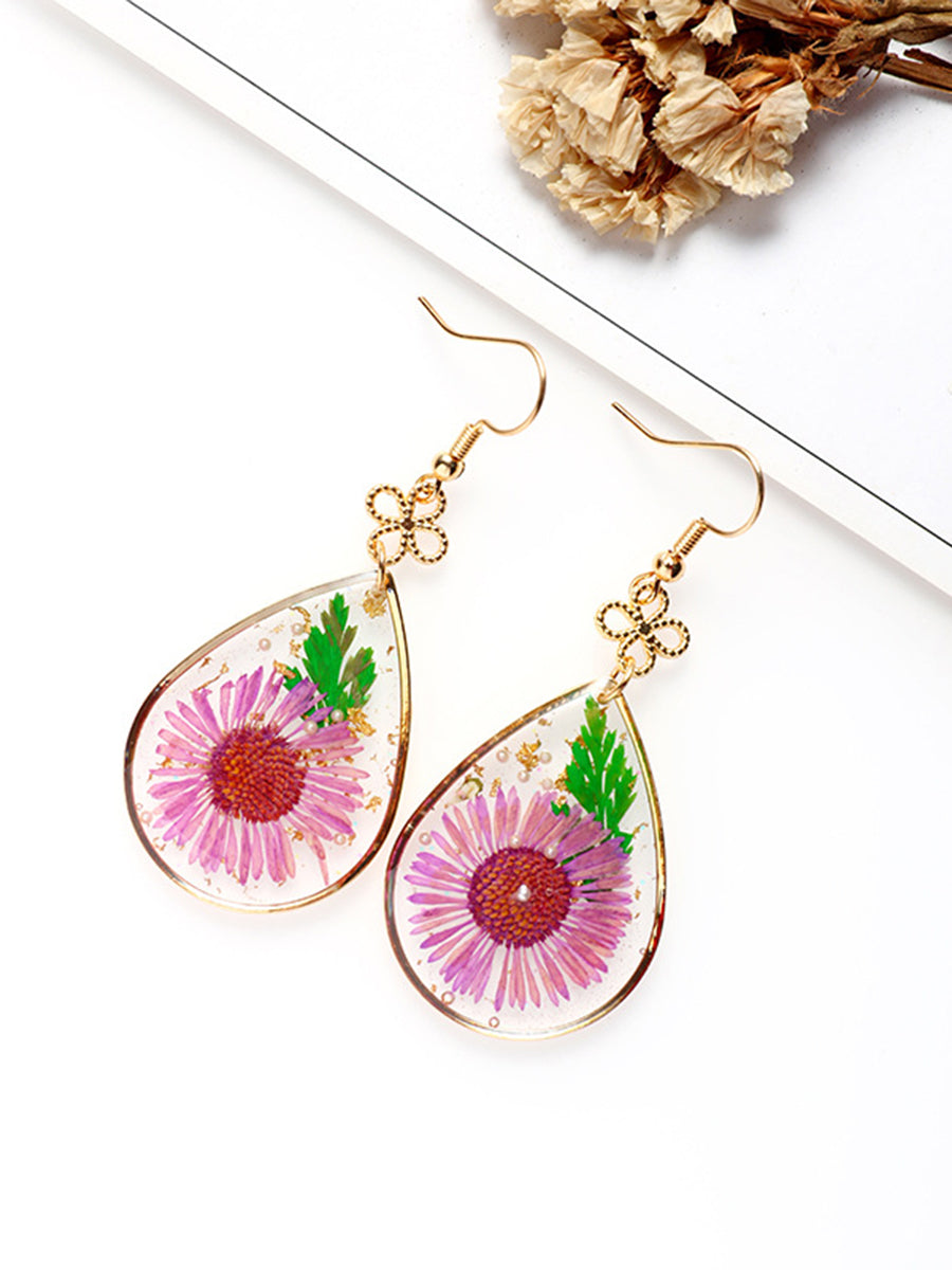 Sunflower Resin Pearl Gold Foil Earrings