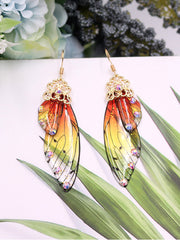 Butterfly Wing Yellow Rhinestone Cicada Wing Crystal Earrings