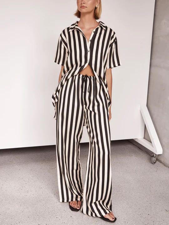 Resort Casual Striped Loose Shirt