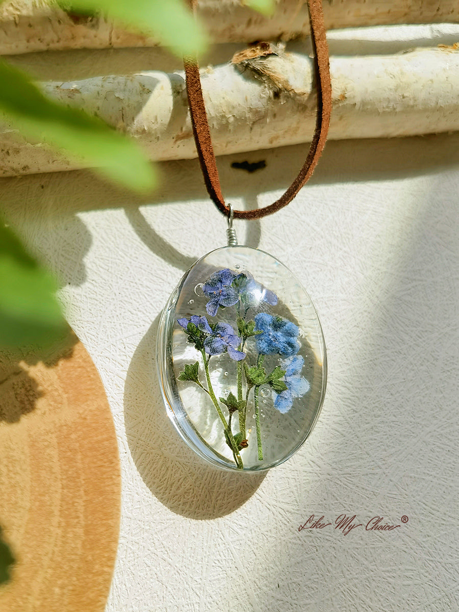 Dried Flower Necklace Forget-me-not Preserved Flower Pendant