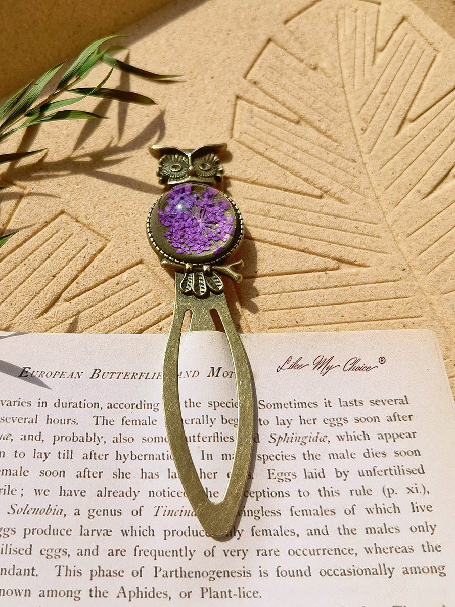 Queen Anne Lace Floral Owl Bronze Bookmark