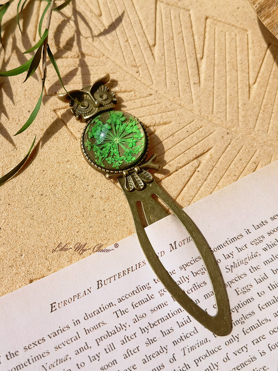 Queen Anne Lace Floral Owl Bronze Bookmark