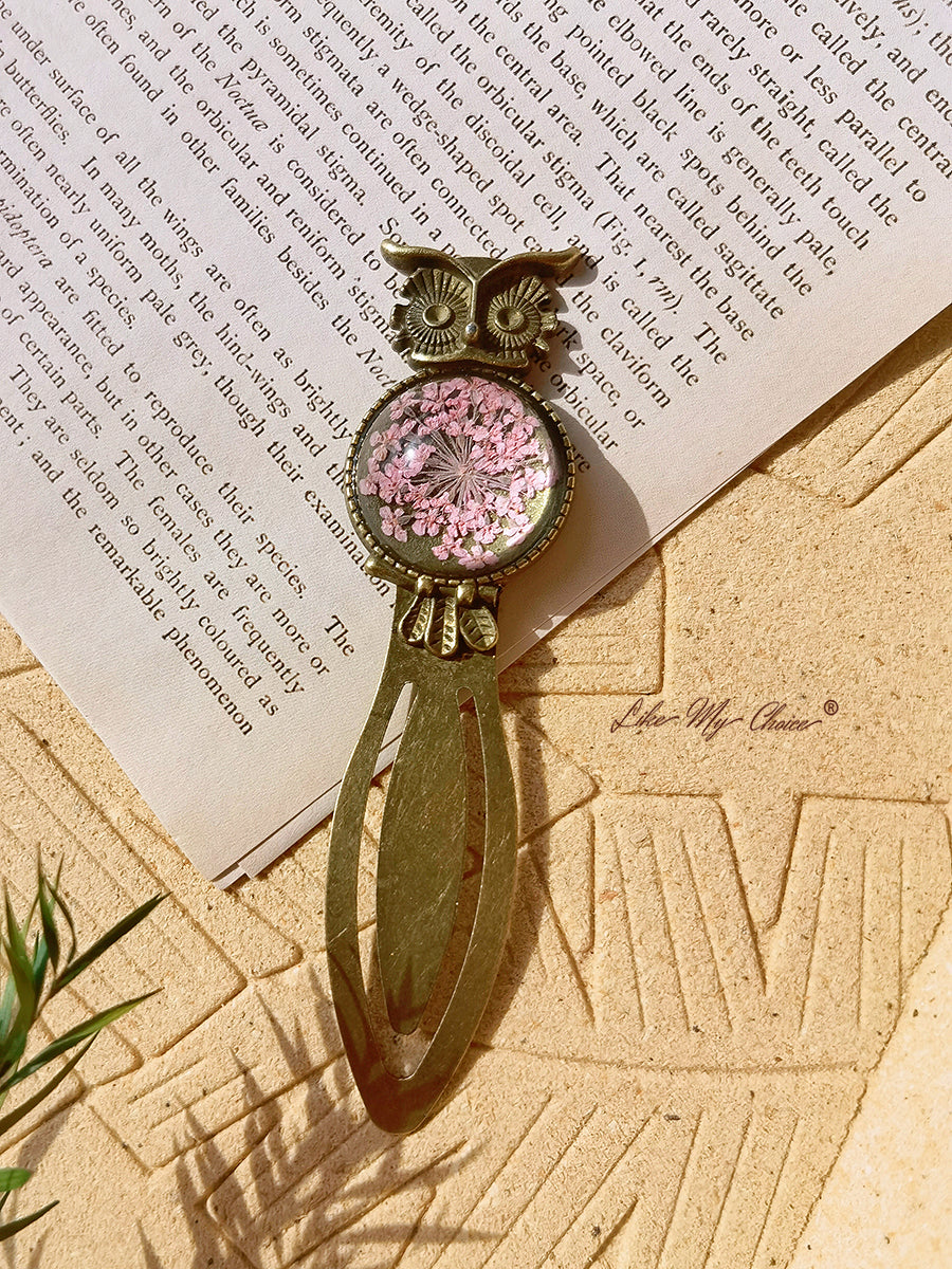 Queen Anne Lace Floral Owl Bronze Bookmark