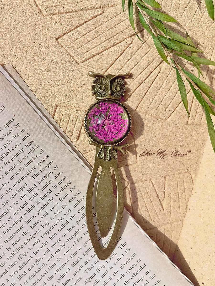 Queen Anne Lace Floral Owl Bronze Bookmark