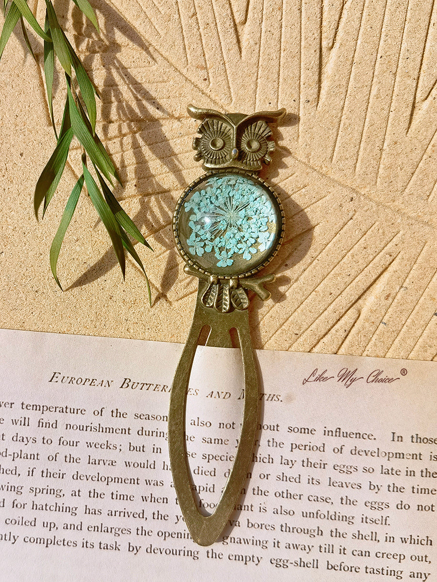 Queen Anne Lace Floral Owl Bronze Bookmark