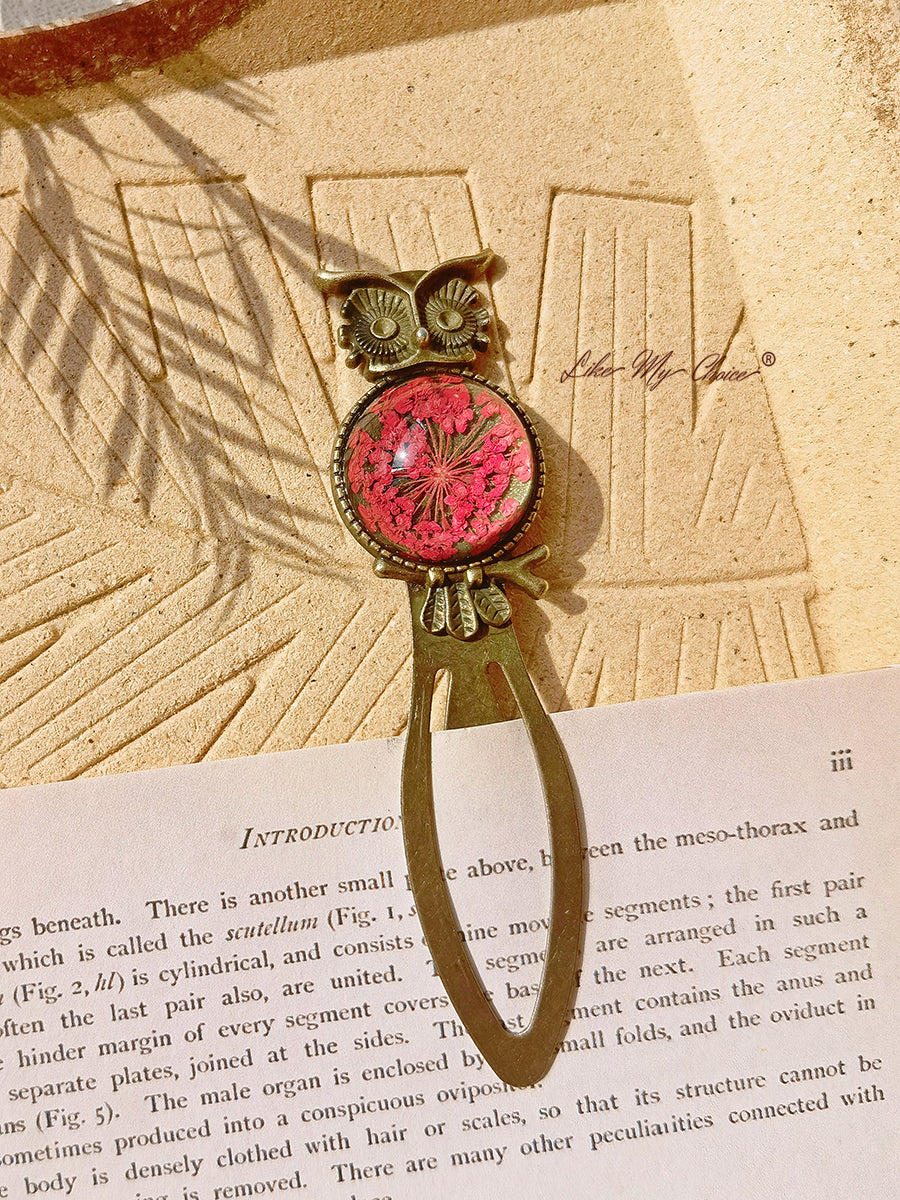 Queen Anne Lace Floral Owl Bronze Bookmark