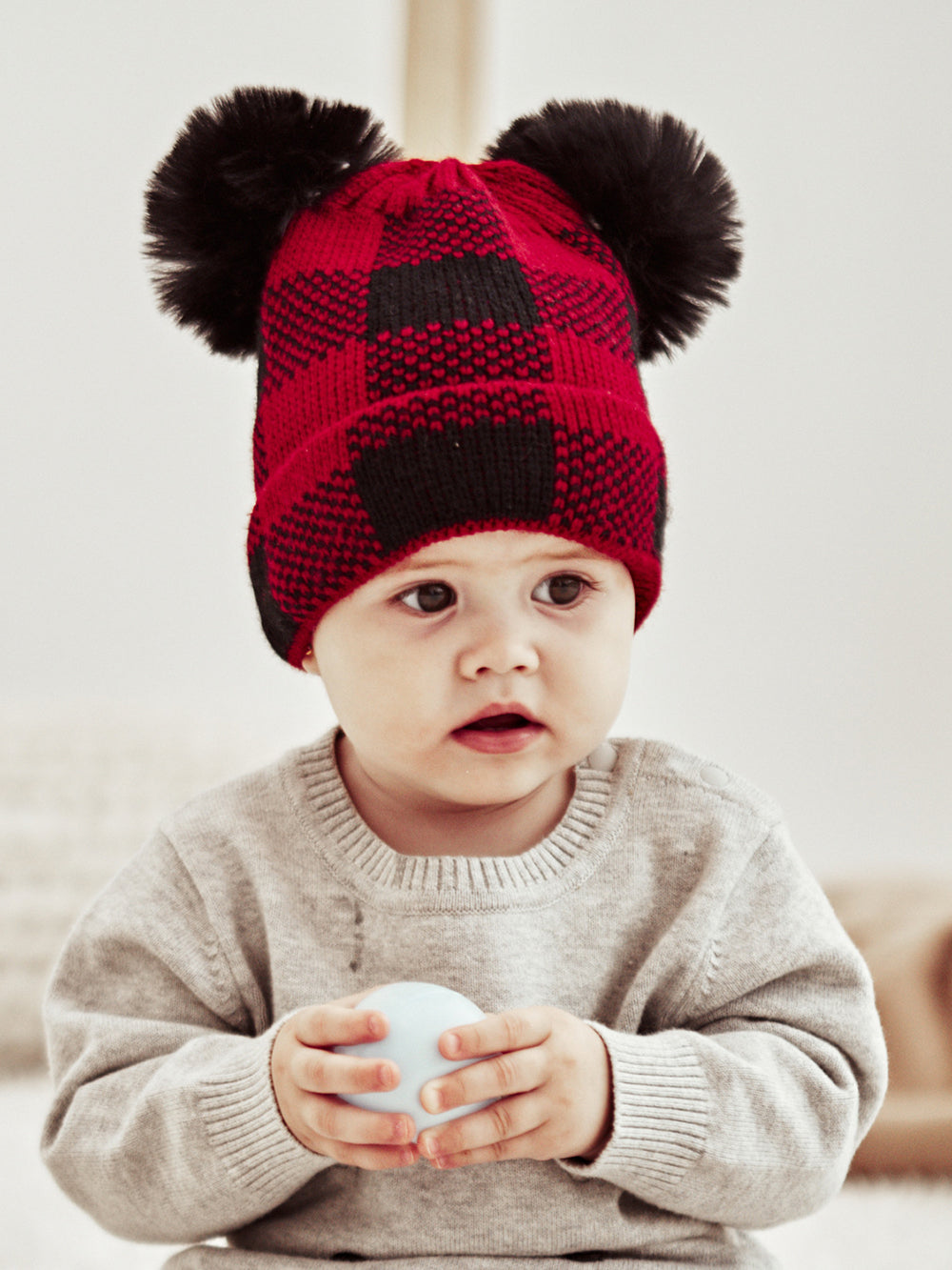 Christmas Fur Ball Mom And Baby Knitted Hat