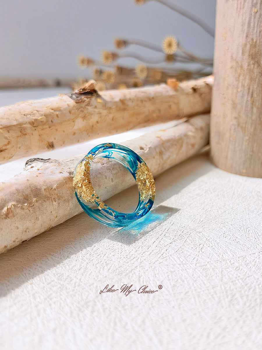 Handmade Dried Flower Gold Foil Colorful Resin Ring