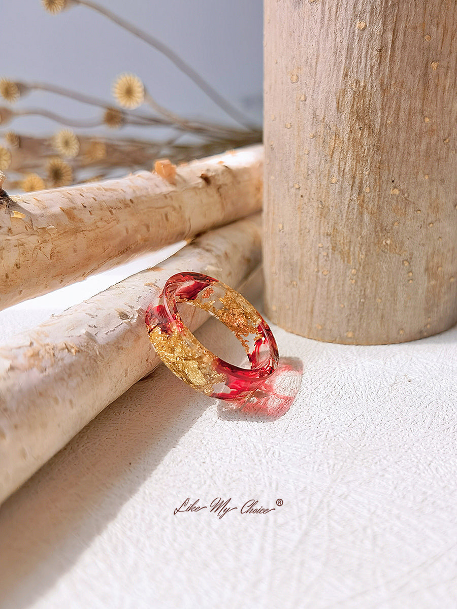 Handmade Dried Flower Gold Foil Colorful Resin Ring