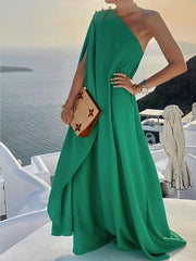 Solid Color Loose One Shoulder Maxi Dress