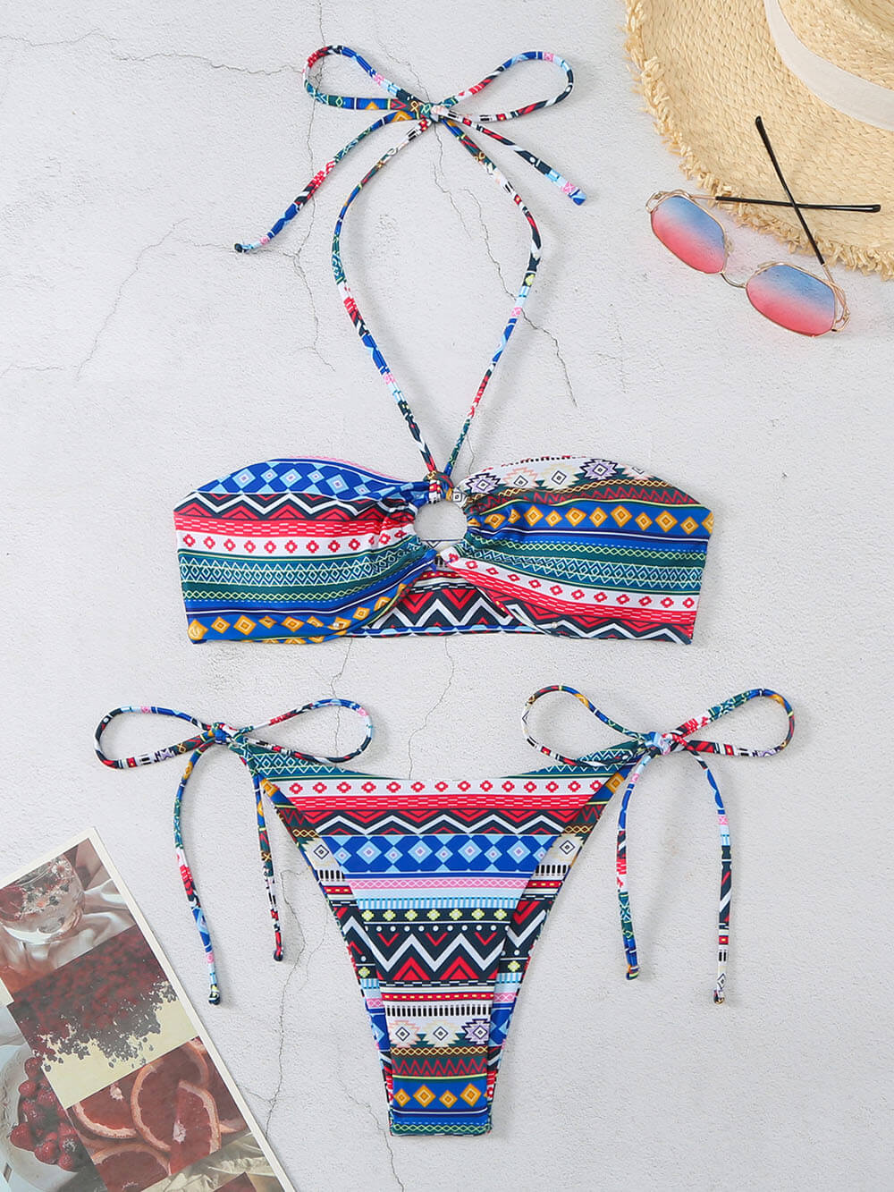 Printed Diamond Block Bikini Set