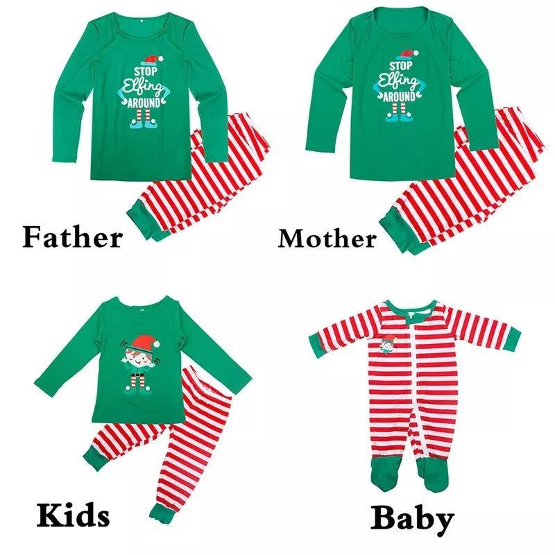 Christmas ELF Print Striped Family Matching Pajamas Set