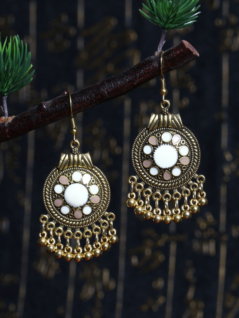 Retro Ethnic Style Disc Ball Tassel Earrings