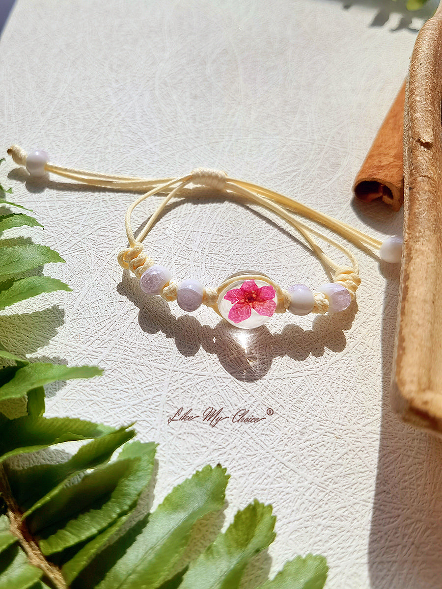 Cherry Blossom Time Stone Ceramic Braided Bracelet