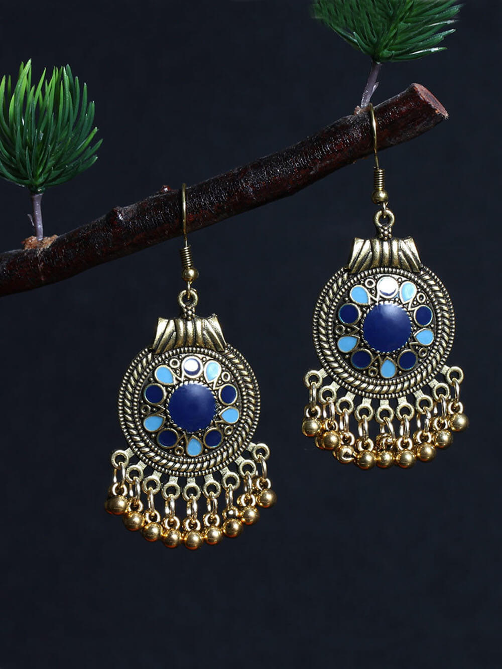 Retro Ethnic Style Disc Ball Tassel Earrings