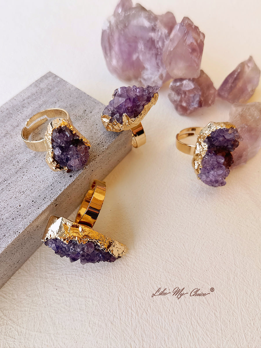 Natural Amethyst Gold Plated Ring