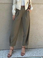 Stylish Loose High Waisted Drawstring Suit Pants