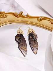 Butterfly Wing Black Rhinestone Cicada Wing Crystal Earrings