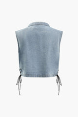 Zip Up Side Tie Denim Sleeveless Top