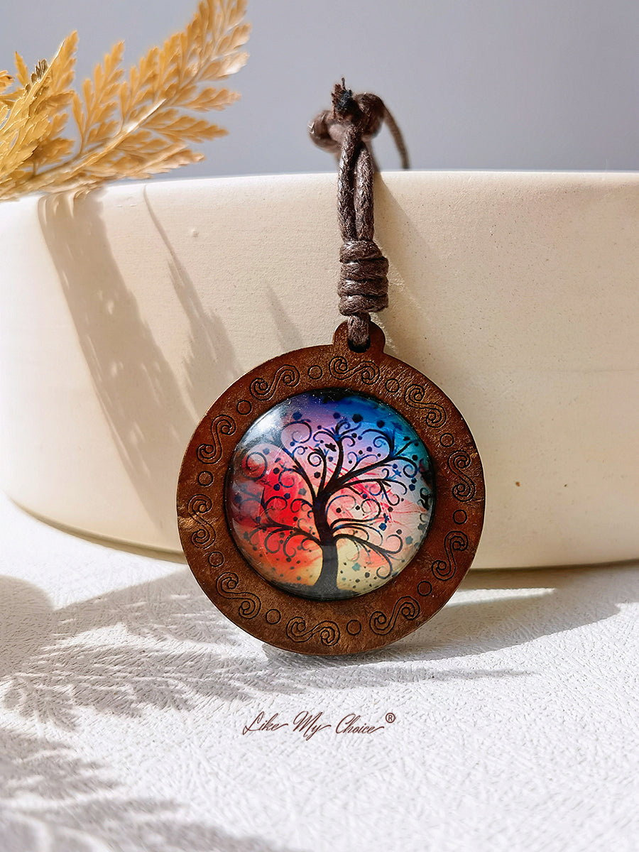 LikeMyChoice? Tree of Life Art Glass Tile Pendant Necklace