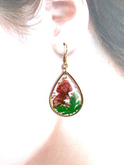 Red Rose Resin Drop Earrings