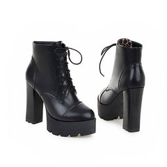 Lace Up Faux Leather Lug Booties