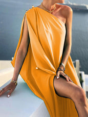 Solid Color Loose One Shoulder Maxi Dress