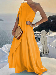 Solid Color Loose One Shoulder Maxi Dress