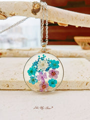 Forget me not Queen Anne Lace Pressed Flower Necklace