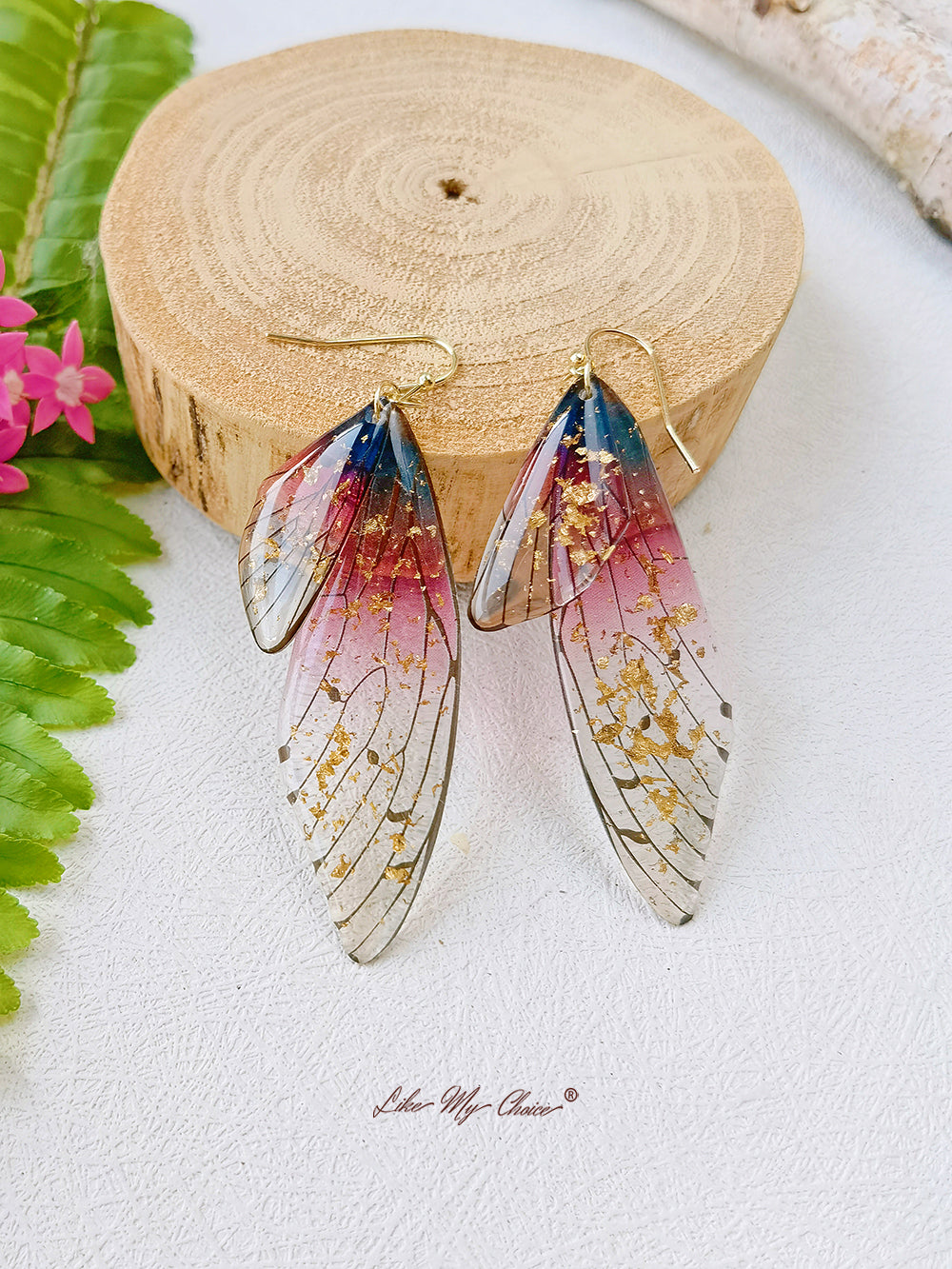 Butterfly Wing Handmade Crystal Gold Foil Earring