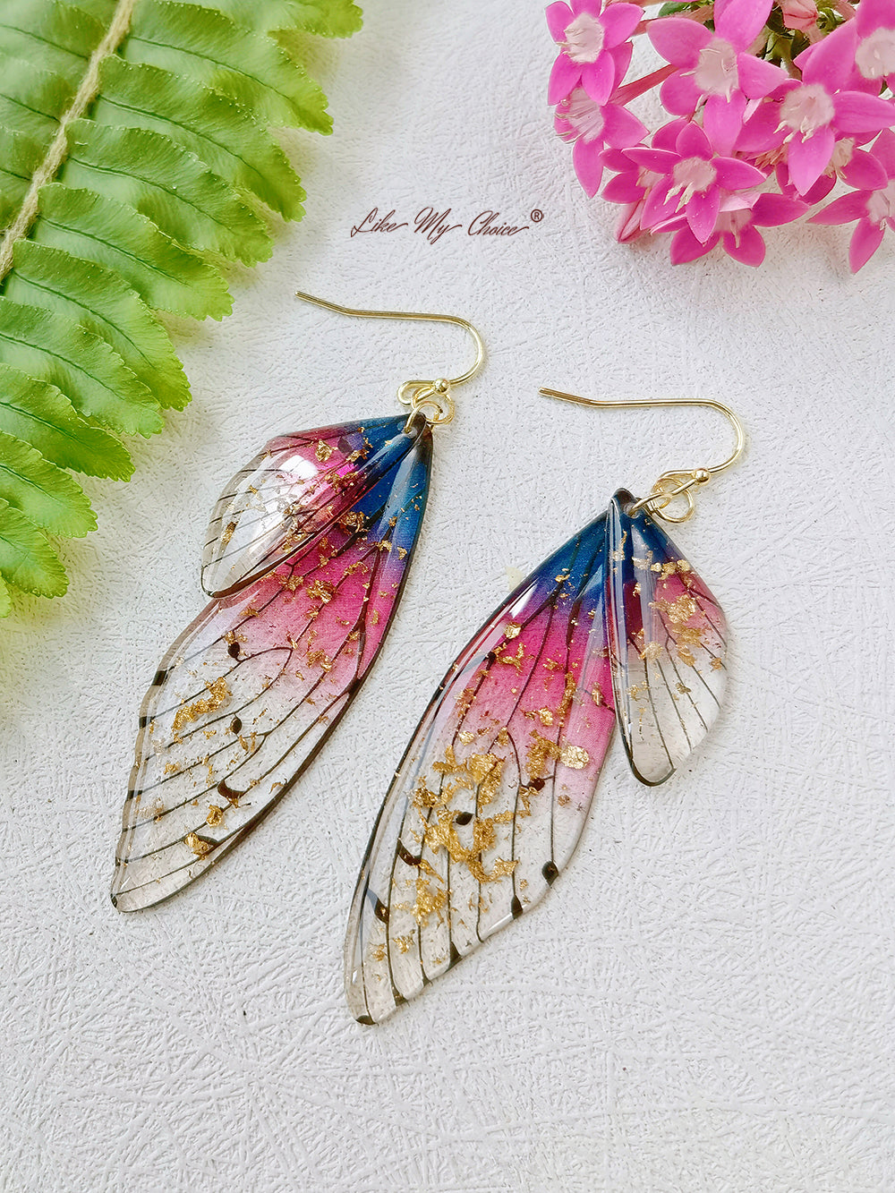 Butterfly Wing Handmade Crystal Gold Foil Earring