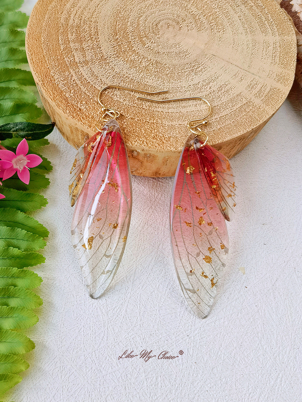 Butterfly Wing Handmade Crystal Gold Foil Earring