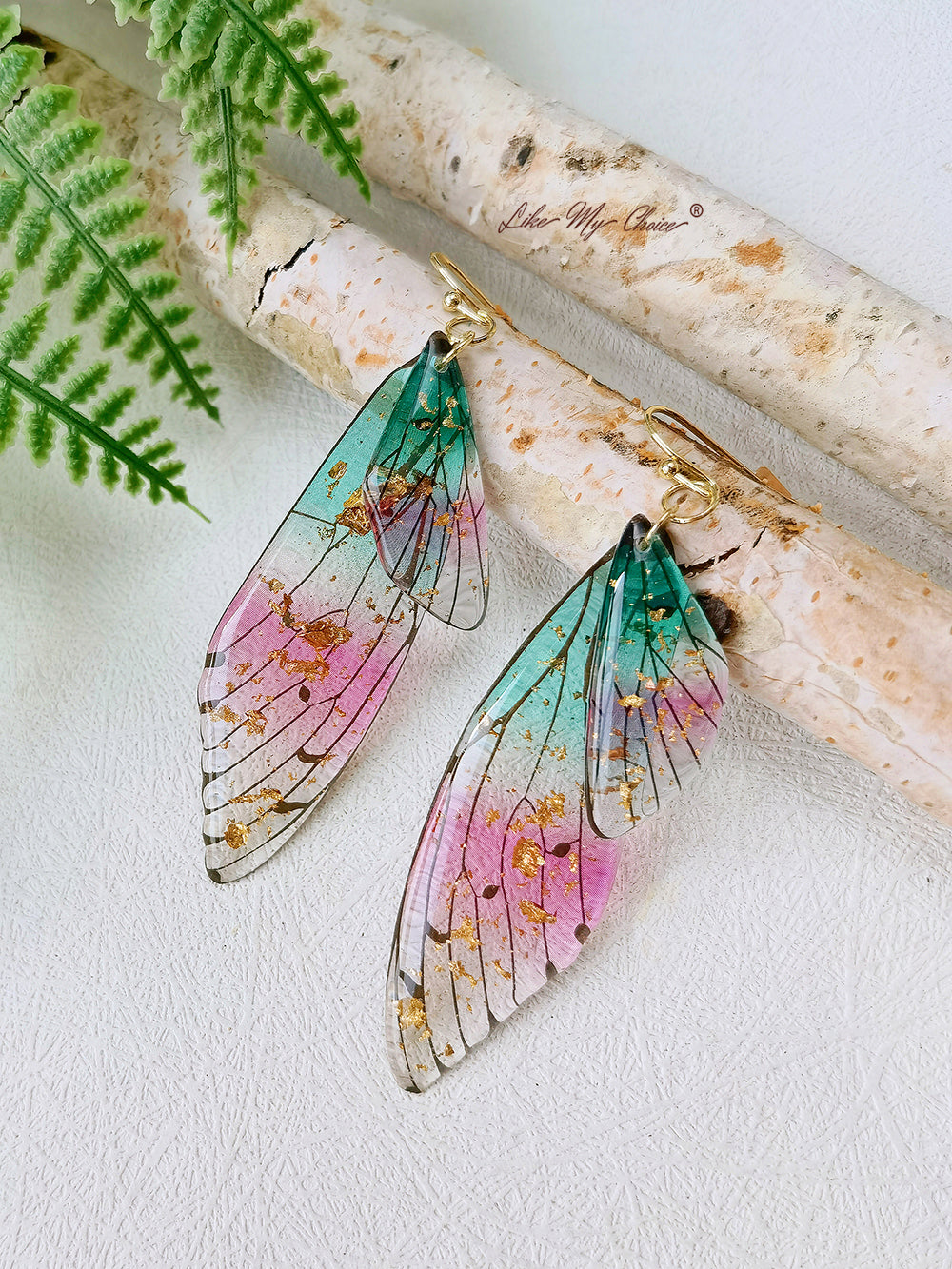 Butterfly Wing Handmade Crystal Gold Foil Earring