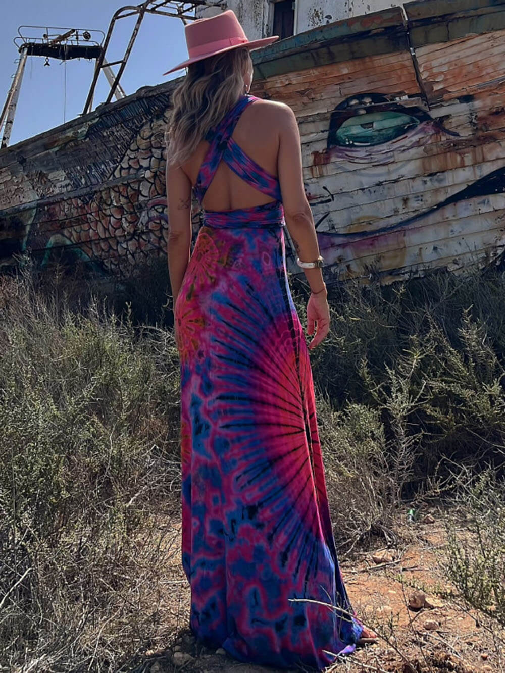 Printed Sleeveless V-Neck Maxi Dress