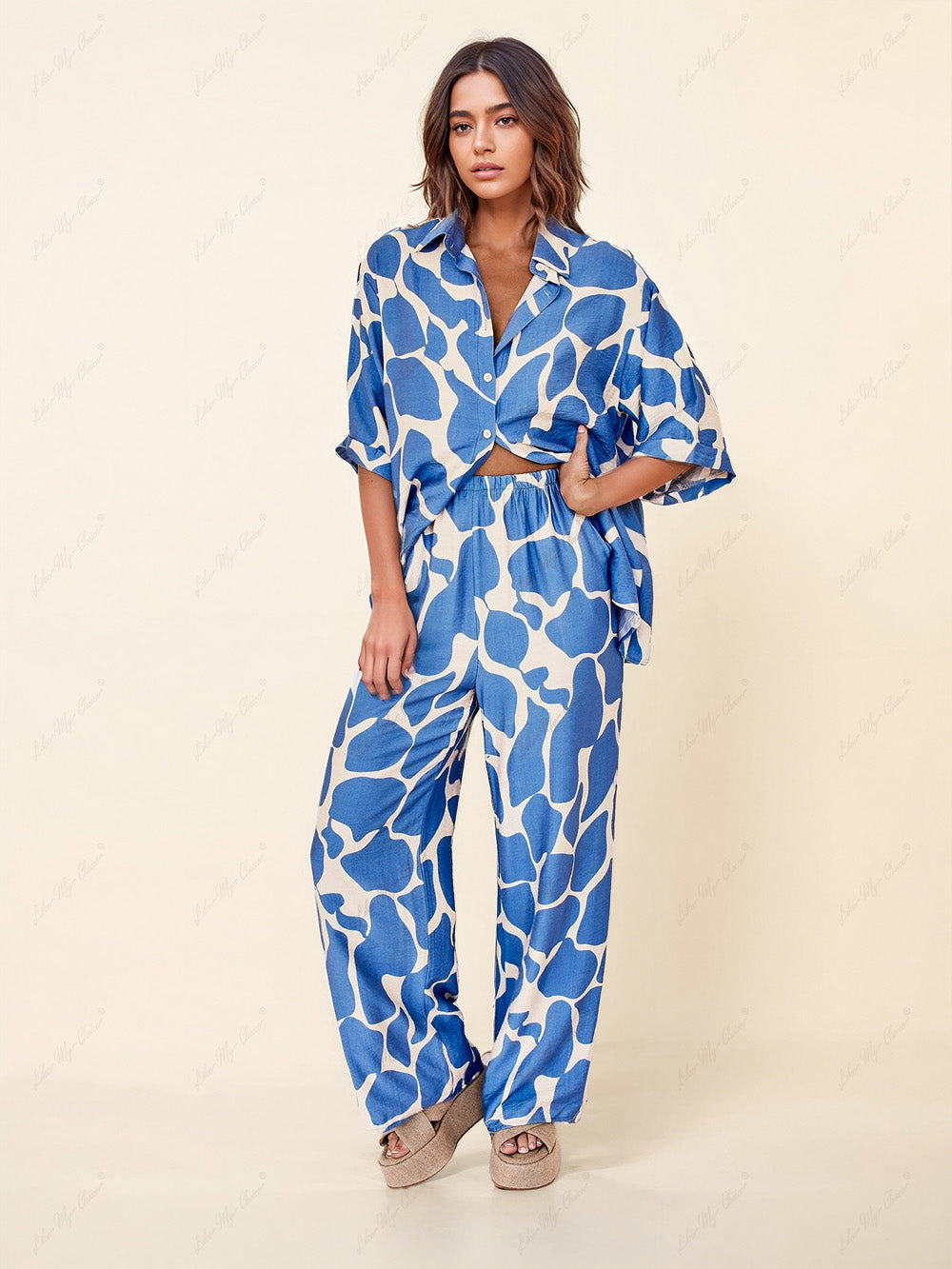 Striped Patterned Blue And White Printed Baggy Pants