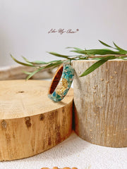 Handmade Dried Flower Inlaid Resin Ring-Gold foil blue