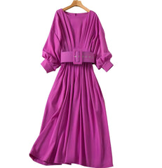 The Genevieve Long Sleeve Pleated Dress - Purple