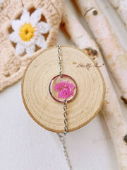 Pink Queen Anne Lace Handmade Pressed Flower Resin Round Bracelet