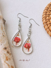 Red Rose Dried Flower Drop Earrings