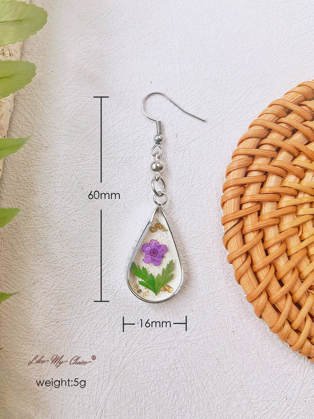 Purple Forget-me-not Gold Leaf Earrings